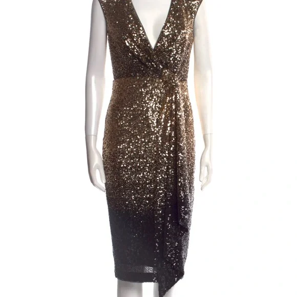 Badgley Mischka Gold Sequin Ombre Cocktail Dress | Size 6 - Picture 6 of 8